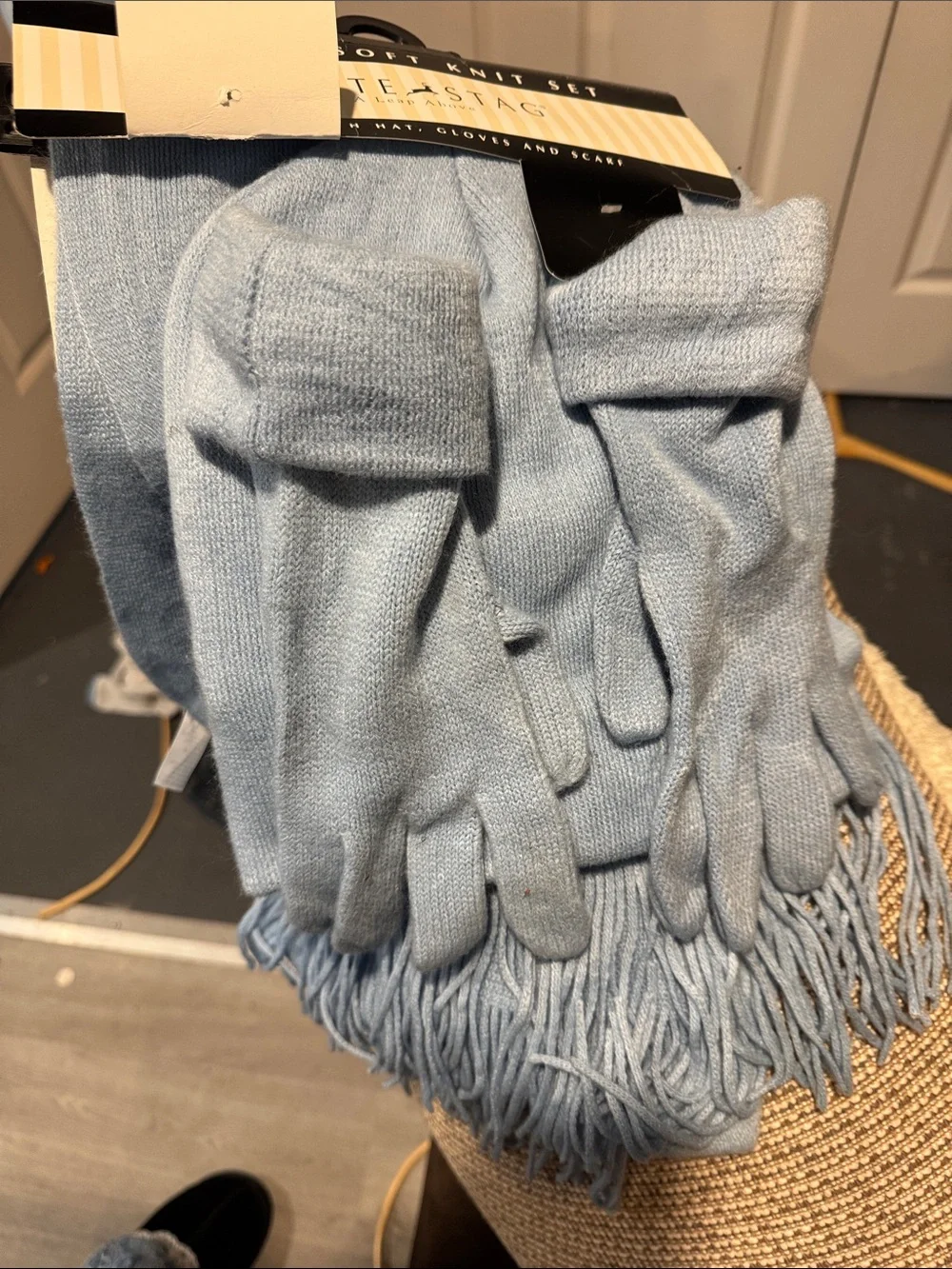 Cozy Light Blue Knit Scarf and Glove Set - Women Accessories
